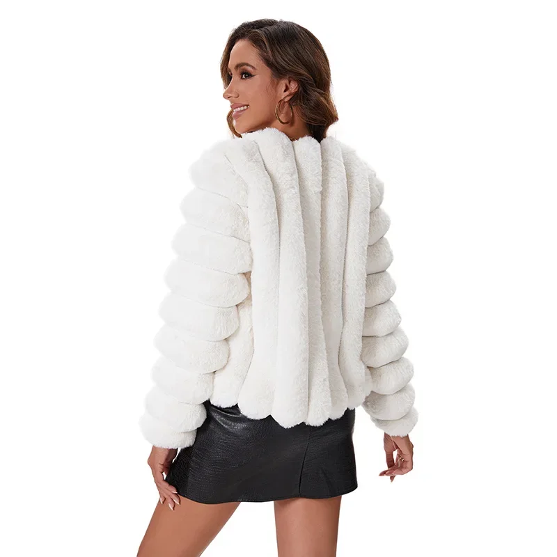 Fur Coat Women's Autumn and Winter New Rabbit Hair Zipper Round Neck Short Coat Top Artificial Hair