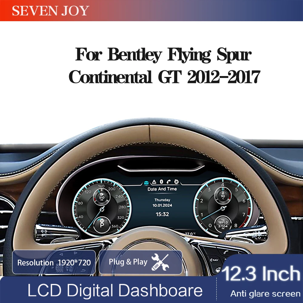 12.3'' Full LCD Digital Instrument Cluster For Bentley Flying Spur Continental GT 2012-2017 CarPlay Speedometer,Dashboard,Gauge