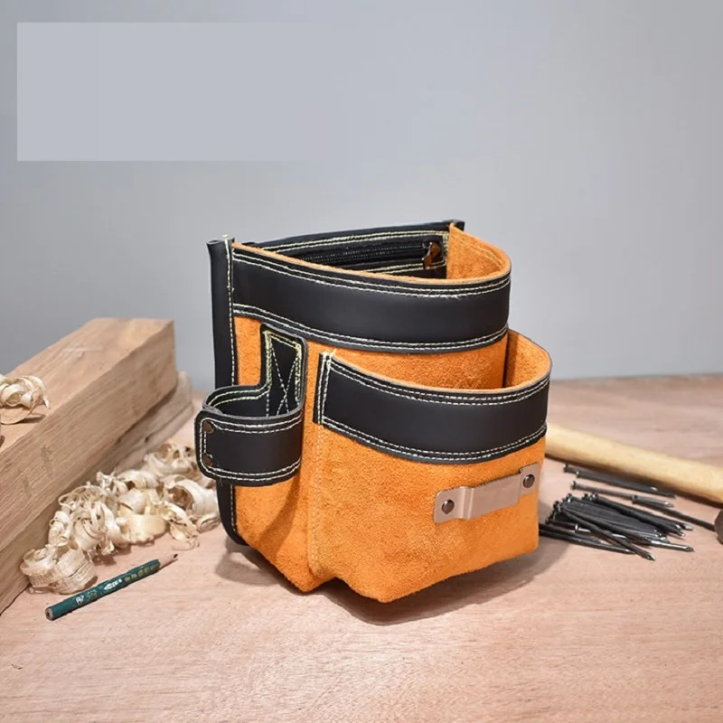 Sac de rangement en cuir de vachette pour outils multifonctions, boîte à outils d'électricien, boîte à outils en poudre, tournevis enroulé à la taille, sac de travail