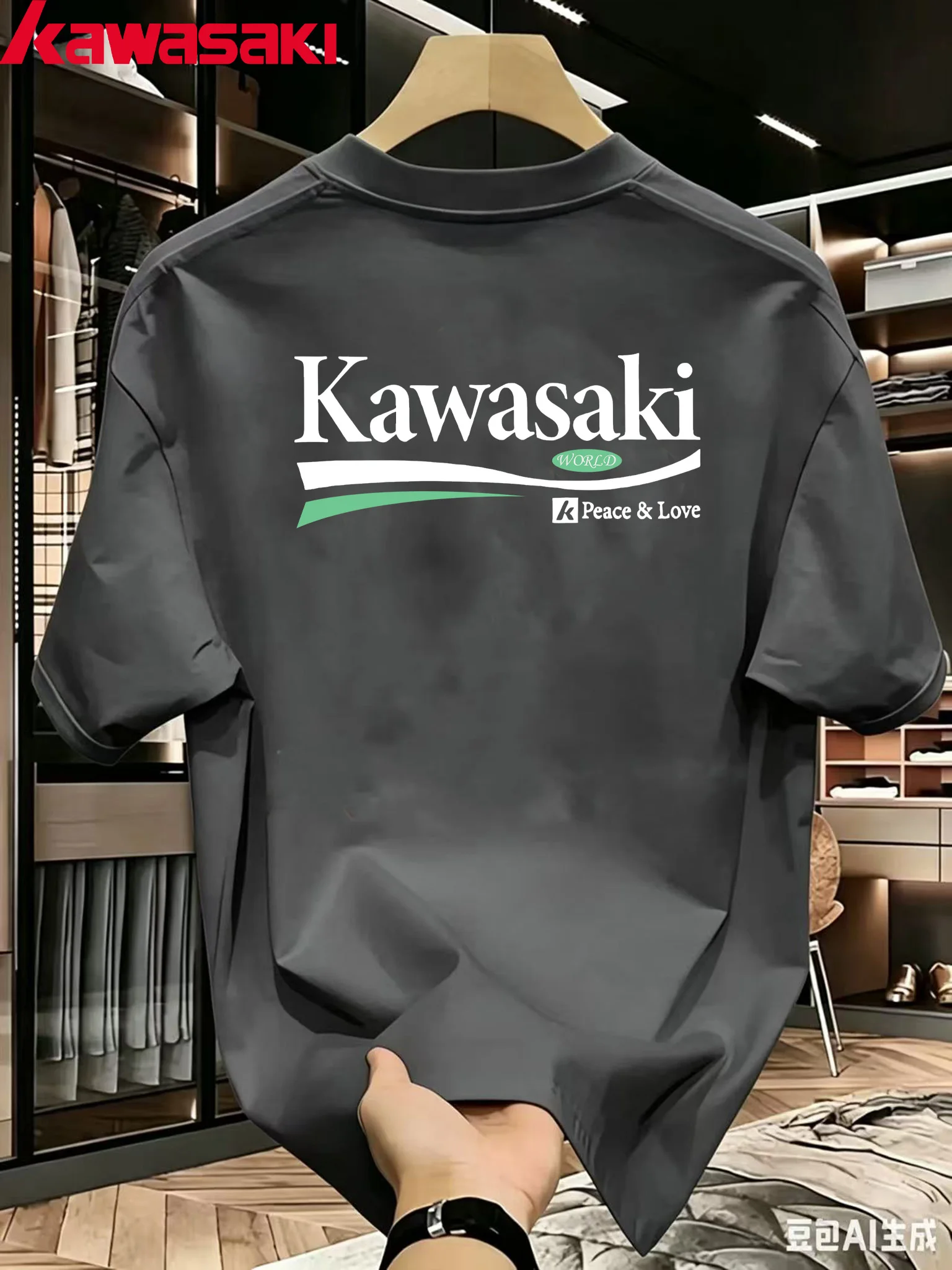 American motorcycle style front and back printed short sleeved men's 180G cotton round neck casual riding black half sleeved top
