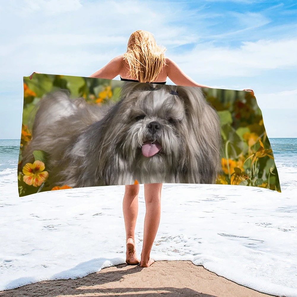 Kawaii Shih Tzu Dog Pattern Beach Towel Adult Kids Sports Towel Swimming Yoga Quick Dry Bath Towel Women Children Camping Travel