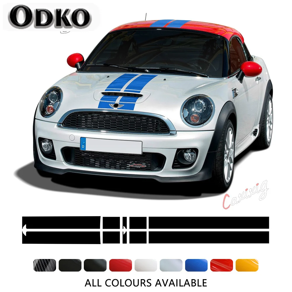 

Car Hood Bonnet Stripes Sticker Engine Cover Roof Trunk Decal For MINI Cooper Coupe R58 Cabrio R57 Roadster R59 JCW Accessories