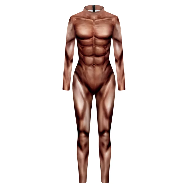 Color Cosplayer New Zentai Suit Halloween Bodysuit Adult Funny Muscle Suit 3D Printed Jumpsuit Cosplay Costume Spandex Catsuit J