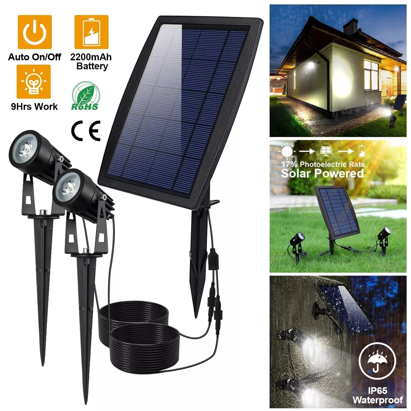 

LED Dual Solar Spot Lights Waterproof IP65 Outdoor Garden Landscape Pathway Lamp