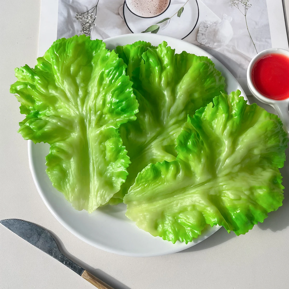 Realistisches gefälschtes Salatblatt – künstliches PVC-Gemüse zur Präsentation von Lebensmitteln, Fotografie-Requisiten, Küchendekoration, DIY-Handwerk – Detail 5