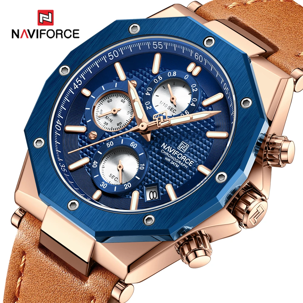 

2024 New NAVIFORCE Brand Men Watch Luxury Brand Leather Waterproof Watches Quartz Mens Chronograph Military Sport Wristwatch