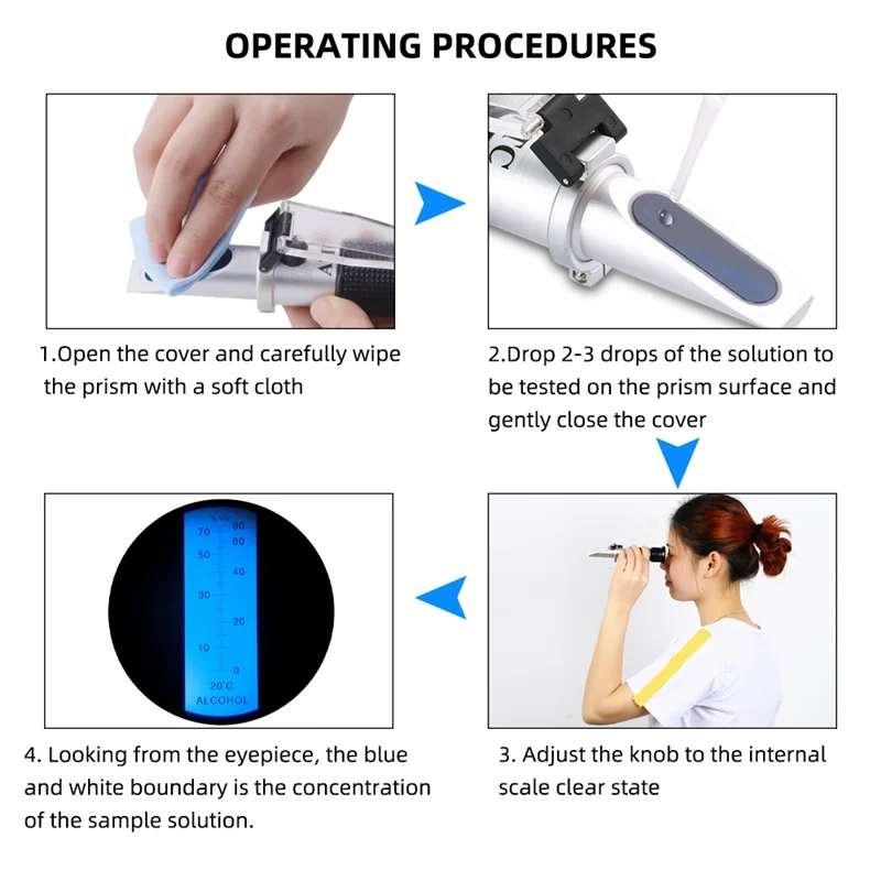 

QA08I Рефрактометр алкоголя 0-80% для тестера духов Измеритель алкоголя Ручной спиртометр Тестер концентрации пивоварения ликера