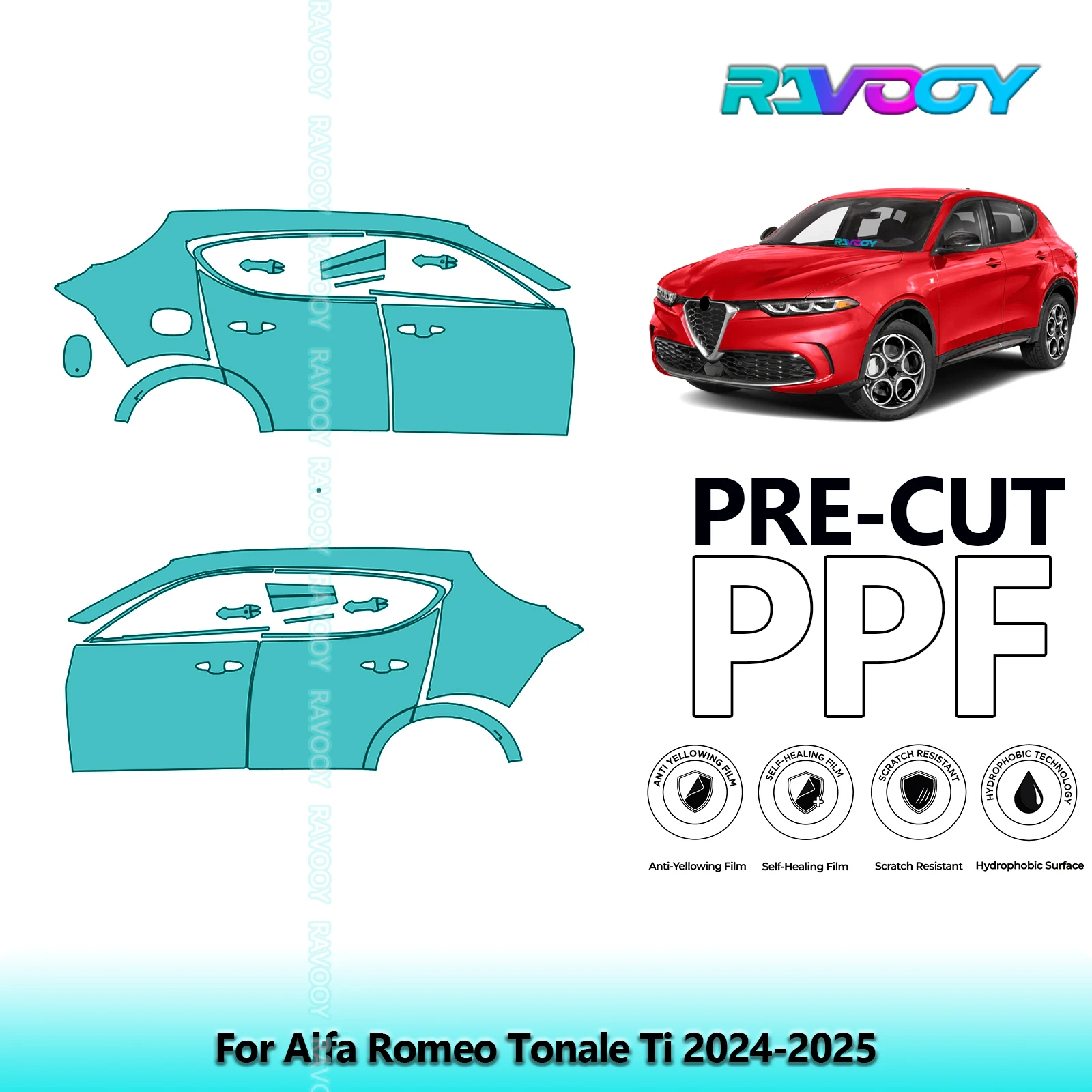 

For Alfa Romeo Tonale Ti 2024-2025 8.5mil Clear Matte Pre-Cut PPF Door & A/B Pillar Kit TPU Paint Protection Film Set