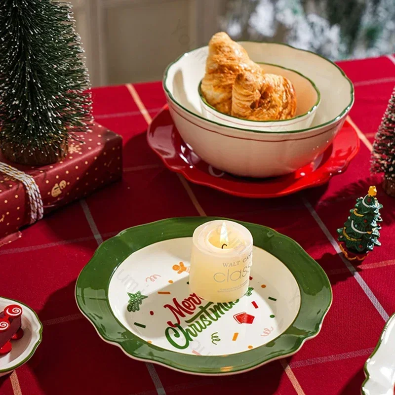 Creative Christmas Tree Ceramic Plate Set High End Restaurant Dessert Plates Breakfast Delicious Salad Plate Exquisite Tableware