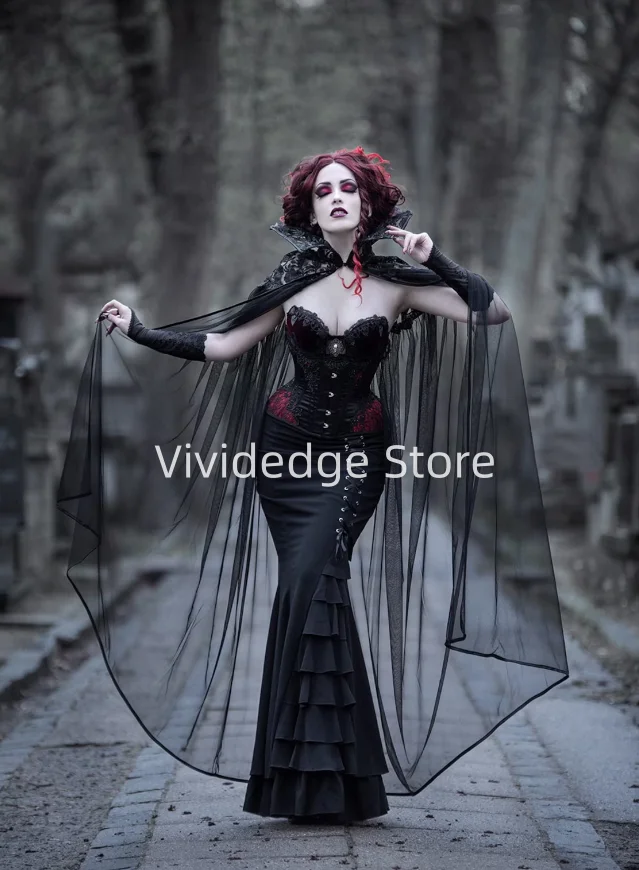 Customized Black Gothic Vampire Witch Victorian Vampire Style Corset Halloween Prom Dresses vestido de gala noche mujer