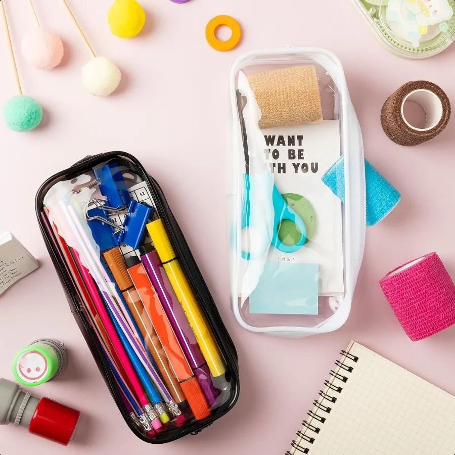 50 قطعة الحقيبة قلم رصاص واضح السائبة واضح مقلمة حقيبة 7.87x1.38 بوصة بولي كلوريد الفينيل مقاوم للماء السفر أدوات الزينة ماكياج سستة الحقائب ل O