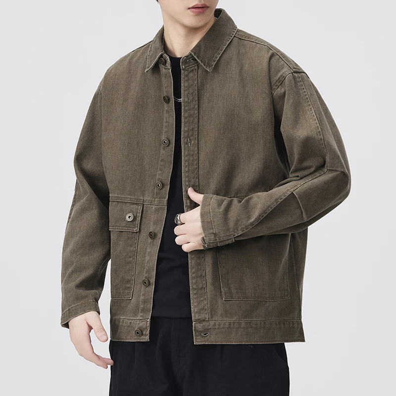 

Мужская куртка из чистого хлопка, весенне-осеннее модное пальто с откидным воротником Haome, топ, новинка 2023 года, универсальная осенняя одежда для молодежи