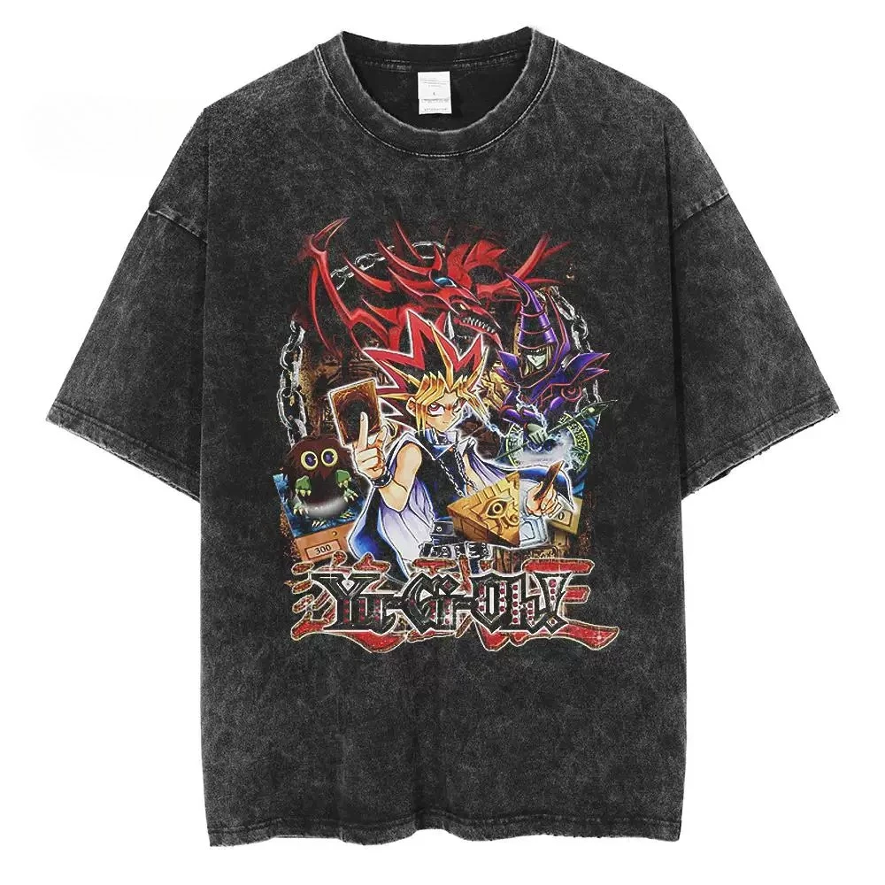 Anime Duel Monsters YU GI OH Yugi Muto ATEM Seto Kaiba Jaden Yuki Vintage Washed Short Sleeve T Shirt Y2k Hip Hop Streetwear