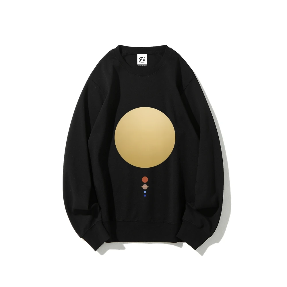 ゴールドプラネット ミニマリスト スウェットシャツ シンプル コズミック プリント スタイリッシュ カジュアル ルーズ 長袖 美的 クール ファッショナブル リラックス トップ