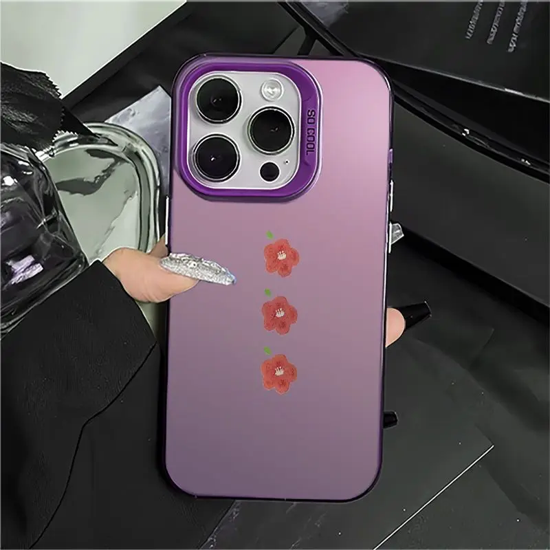 Three red flowers design phone case for iPhone 16 15 14 13 12 11 Pro/ Max/Plus shock-proof rear cover anti-fingerprint - Image 2
