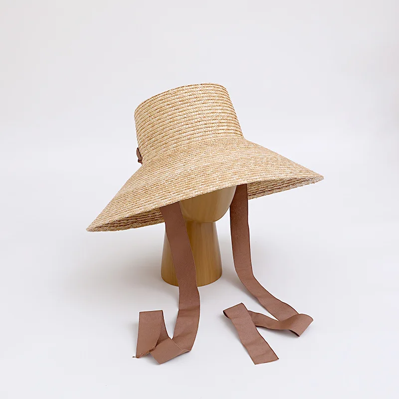 New Trendy Women Wide Brim Straw Hat With Chin Strap Summer Sun Hats UV Sun Protection Beach Straw Caps Wind Lanyard Travel Hats view 3