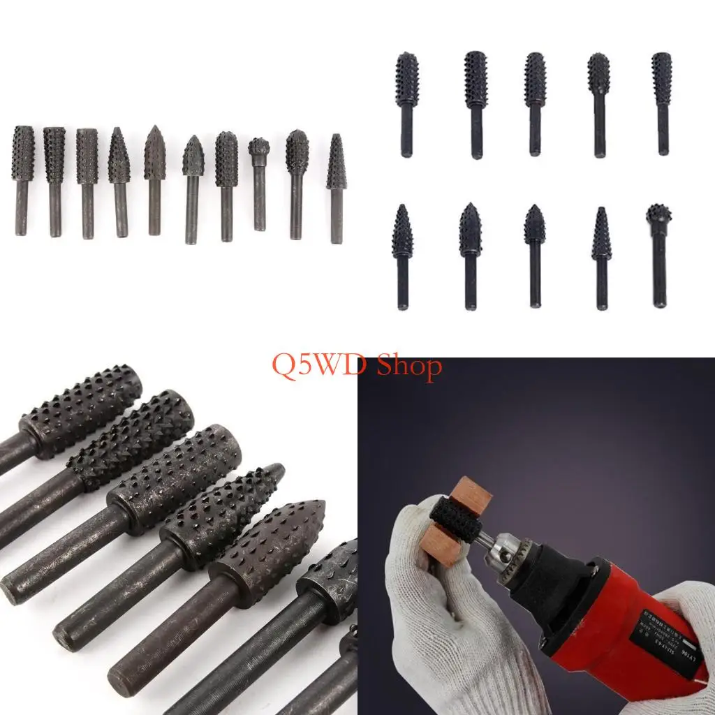 

Q5WD 10 Pcs 1/4'' 6mm Shank Rasp Drill Bit Grinding Polishing Shaping Power Woodworking Hand Tool Wear-resistant