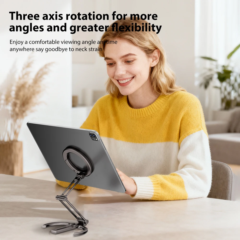 حامل مغناطيسي قوي للهاتف المحمول لسطح المكتب Magsafe قابل للتعديل وقابل للطي وحامل معدني محمول لهاتف iPhone 17 16 15 Pro Samsung