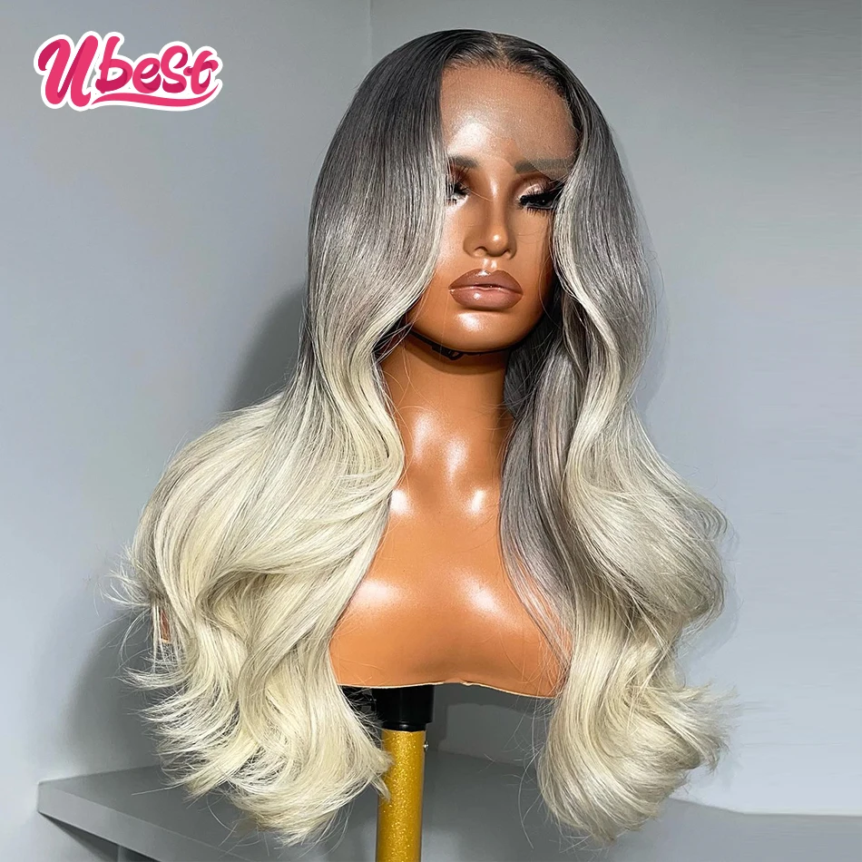 

Ubest Ombre Gray Colored Body Wave 13x6 Lace Front Wigs Brazilian Hair Transparent 200% Density 100％ Human Hair Wigs For Women