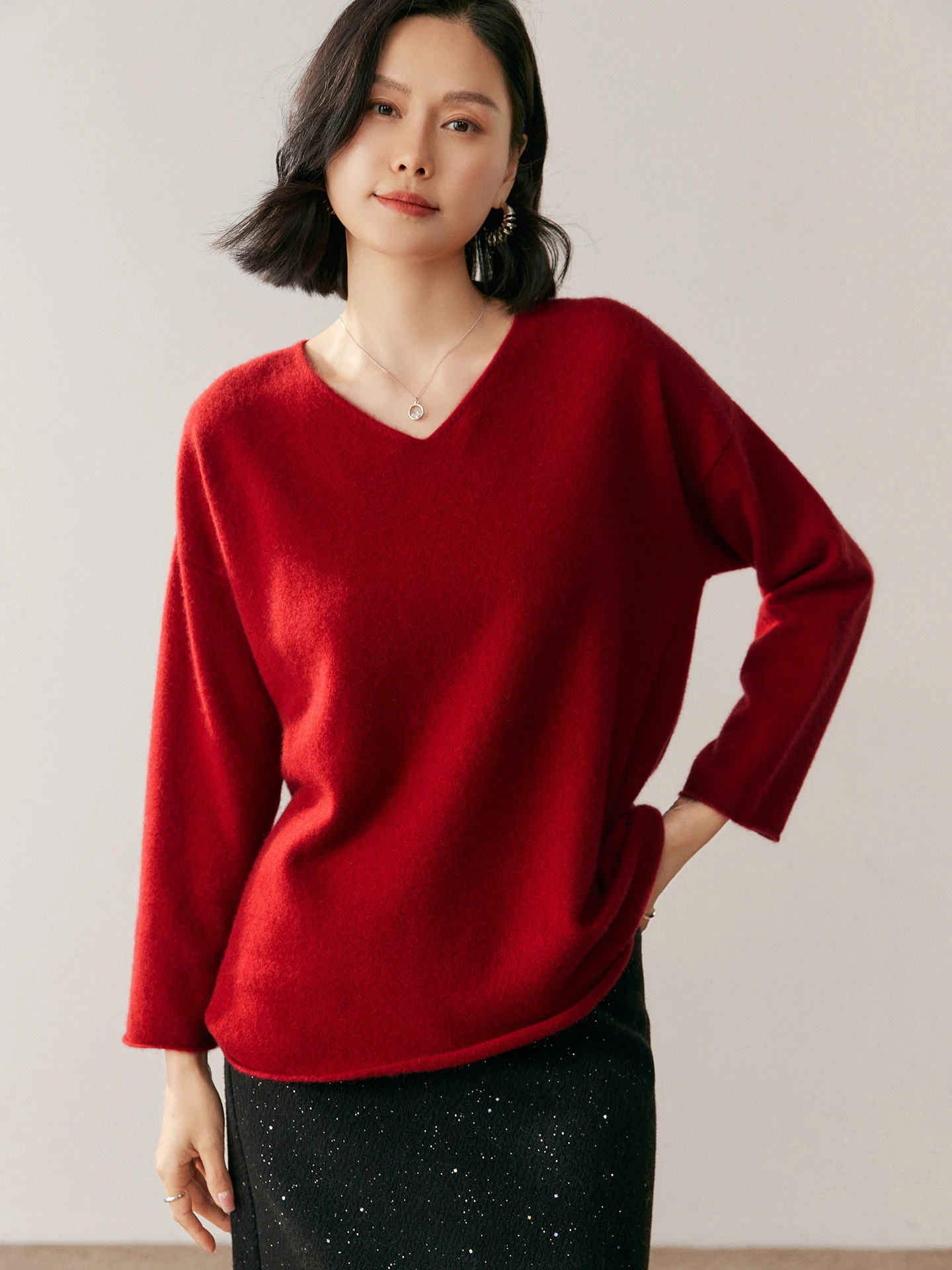 

Осень-зима, 100% кашемировый пуловер, свитер, женская одежда, однотонный одяг с v-образным вырезом, мягкий ленивый ветровой вязаный базовый топ с длинными рукавами, высококачественные топы