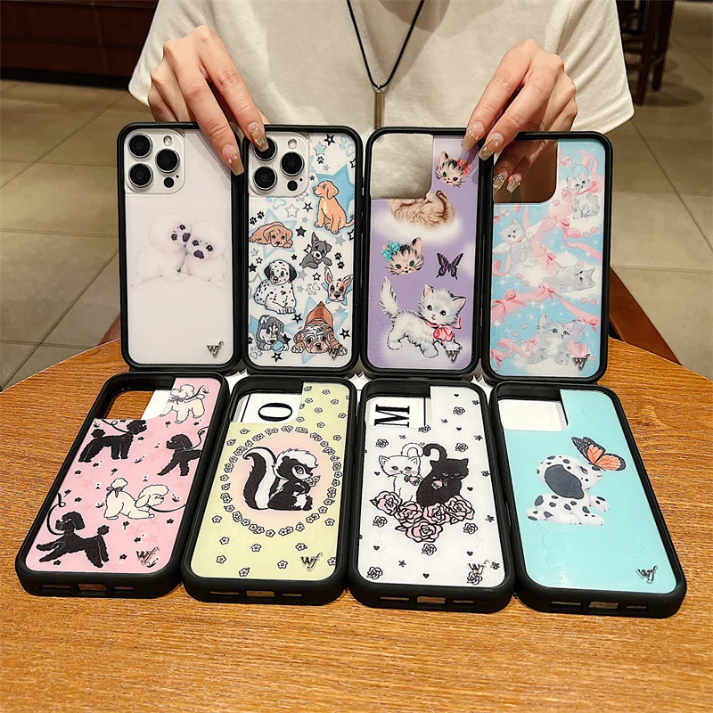

Wildflower Anime Cat Kittens Phone Case For iPhone 16 15 14 13 12 Pro Max Plus wf Poodle Doodles Little Stinker Dog Back Cover