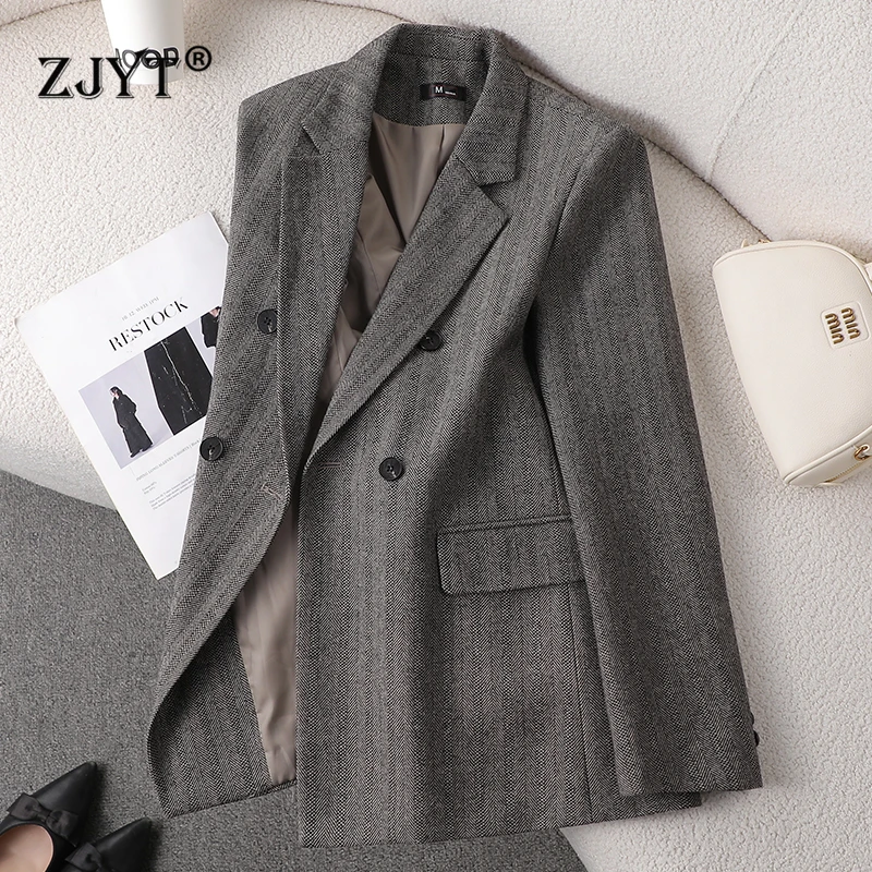 Elegancka, gruba wełniana kurtka damska ZJYT, nowe płaszcze na jesień i zimę 2025, moda koreańska, codzienne blezery, odzież wierzchnia damska.