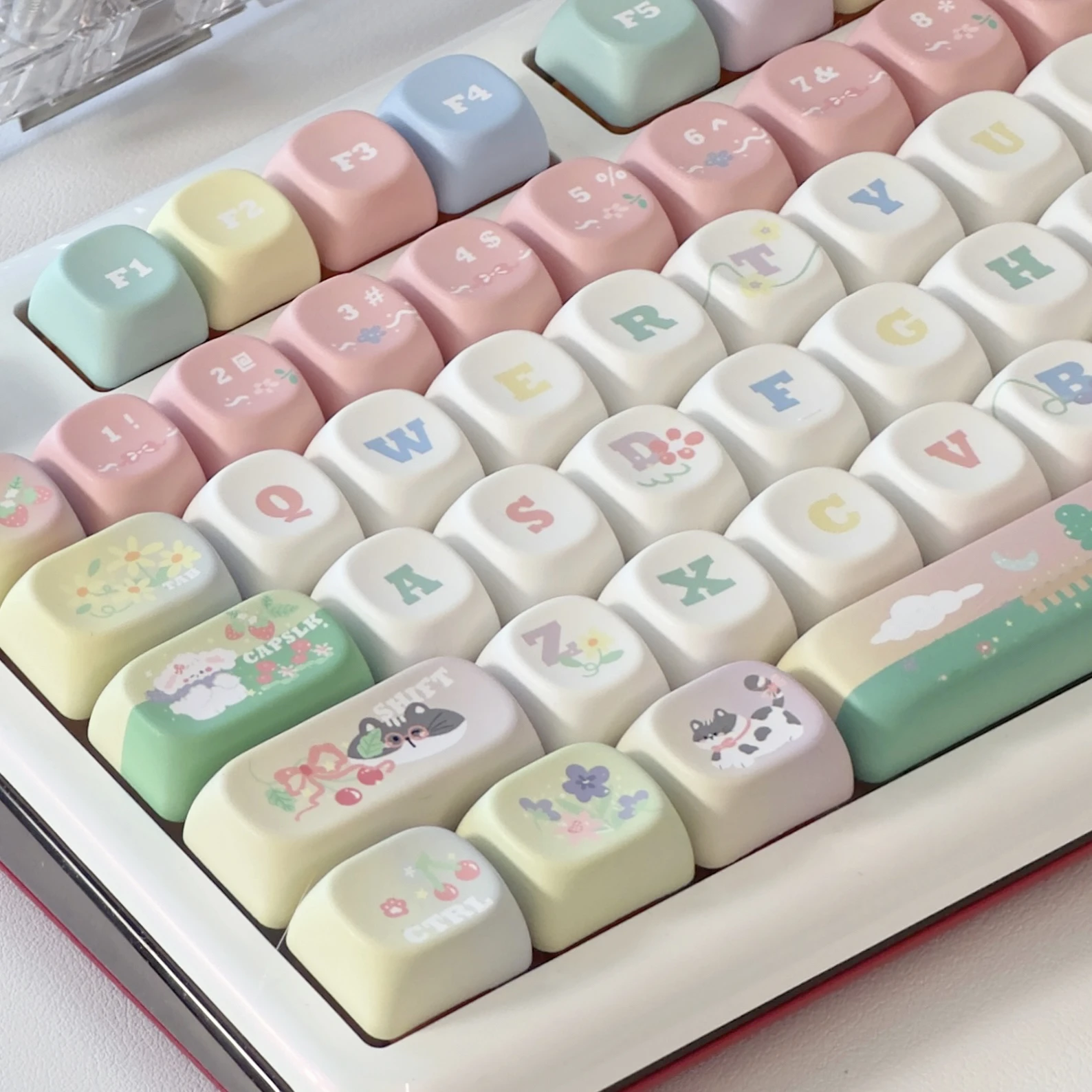 

Summer Small Fresh Cheese Raspberry Ice Theme Keycap Set PBT Sublimation XOA Profile Hand-painted Mechanical Keyboard Keycaps