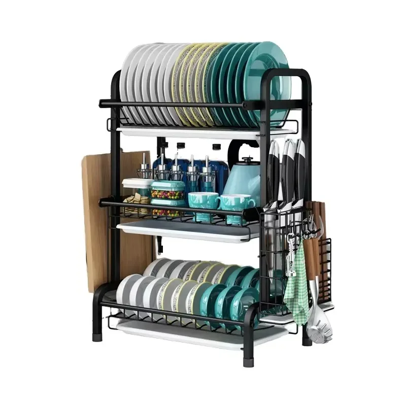 Hot-selling multi-purpose three-layer metal iron classic non-folding standing multi-functional kitchen storage rack