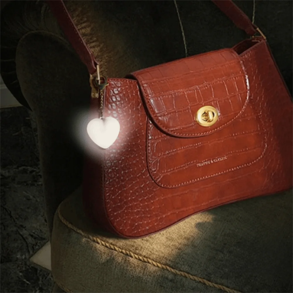 

USB C Rechargeable Heart Shape Keychain Light Keychain Clip Touch Switch Automatic Sensor Handbag Light Heart Shaped LED Light