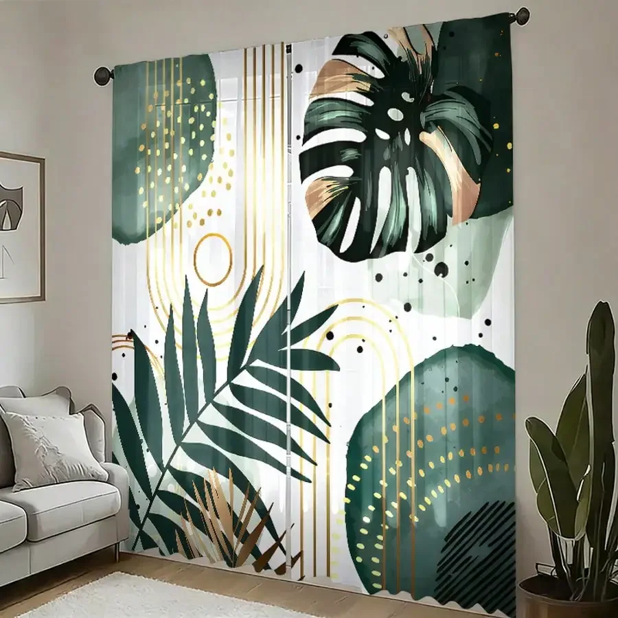 Tropical Leaf Pattern Curtains for Living Room Boho Chic Home Decor Light Filtering Window Drapes