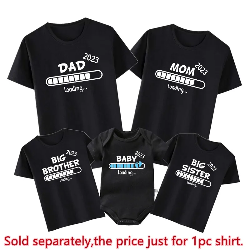 Promoted To New Dad Mom Brother Sister 2023 Family Matching Outfits Pregnancy Announcement Shirts Funny Baby Loading Clothes