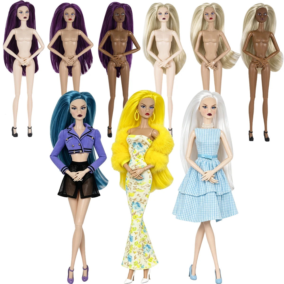 

1/6 Fashion Cold Face Supermodel Doll 33cm Multi-joint Babi Doll Colour Hair Exquisite Make-up Dark Skin Figure Collectible Gift