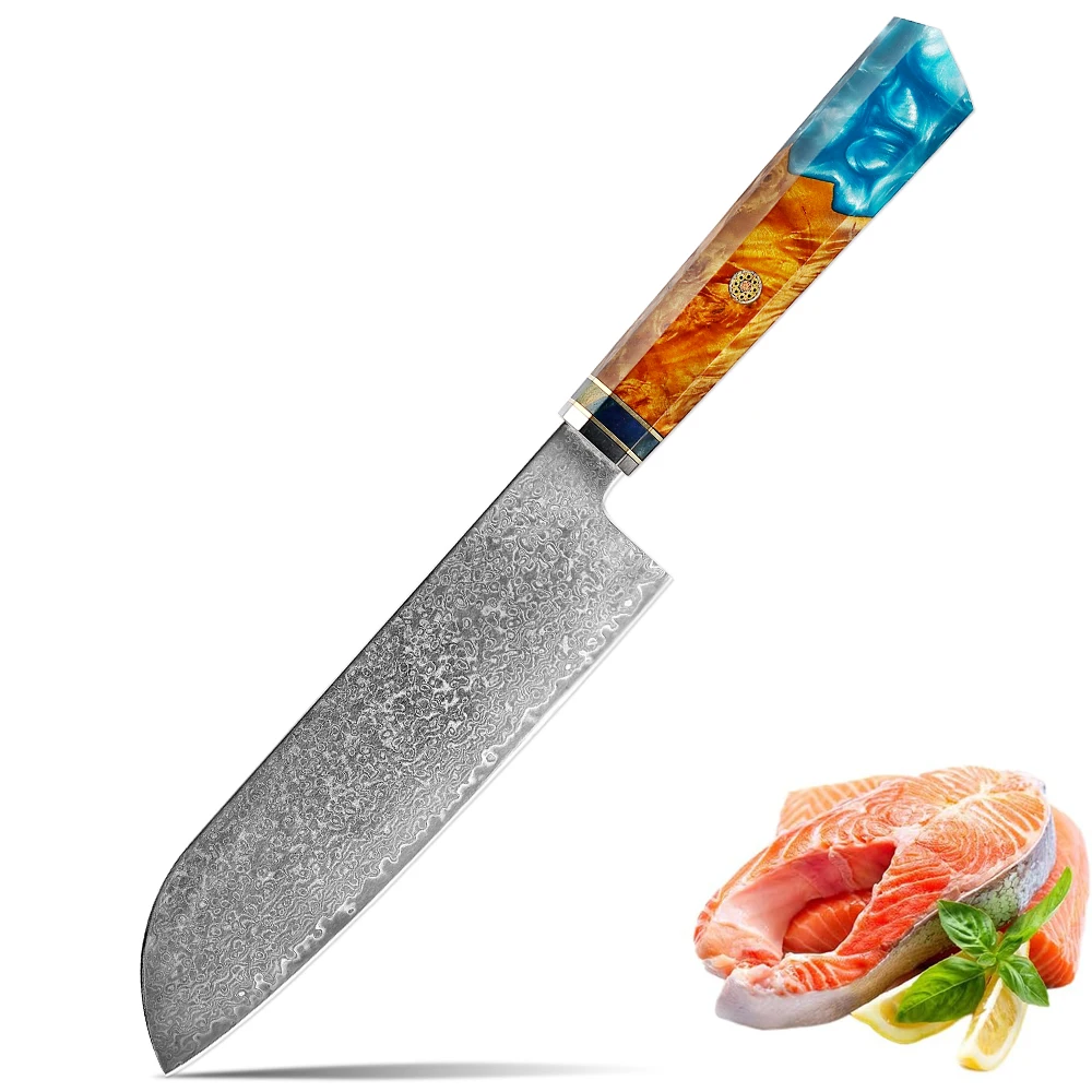 

7 Inch Santoku Knife Damascus Steel Japanese Kitchen Knife Sharp Cleaver Chef knife Pro Slicing Knife Meat and Vegetables