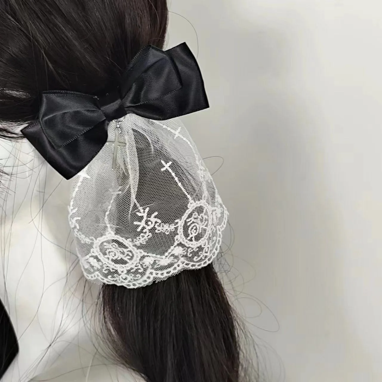 1 Pair Japanese Gothic Harajuku Y2K Girl Lace Ribbon Bow Headgear Double Ponytail Hairpin Lolita Sweet Girls Hair Clips