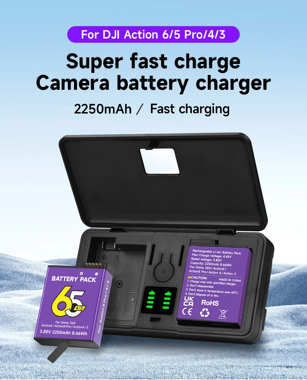 2250-mAh-Akku für DJI OSMO Action 360, für OSMO Action 6, für OSMO Action 5 Pro, für OSMO Action 4, für OSMO Action 3, für 360 II, mit 2-fach-LCD-Ladegerät. – Detail 2