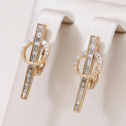 Kinel 585 Rose Gold Color Long Earrings For Women Girl Fashion Geometric Natural Zircon Drop Earring High Quality Daily Jewelry