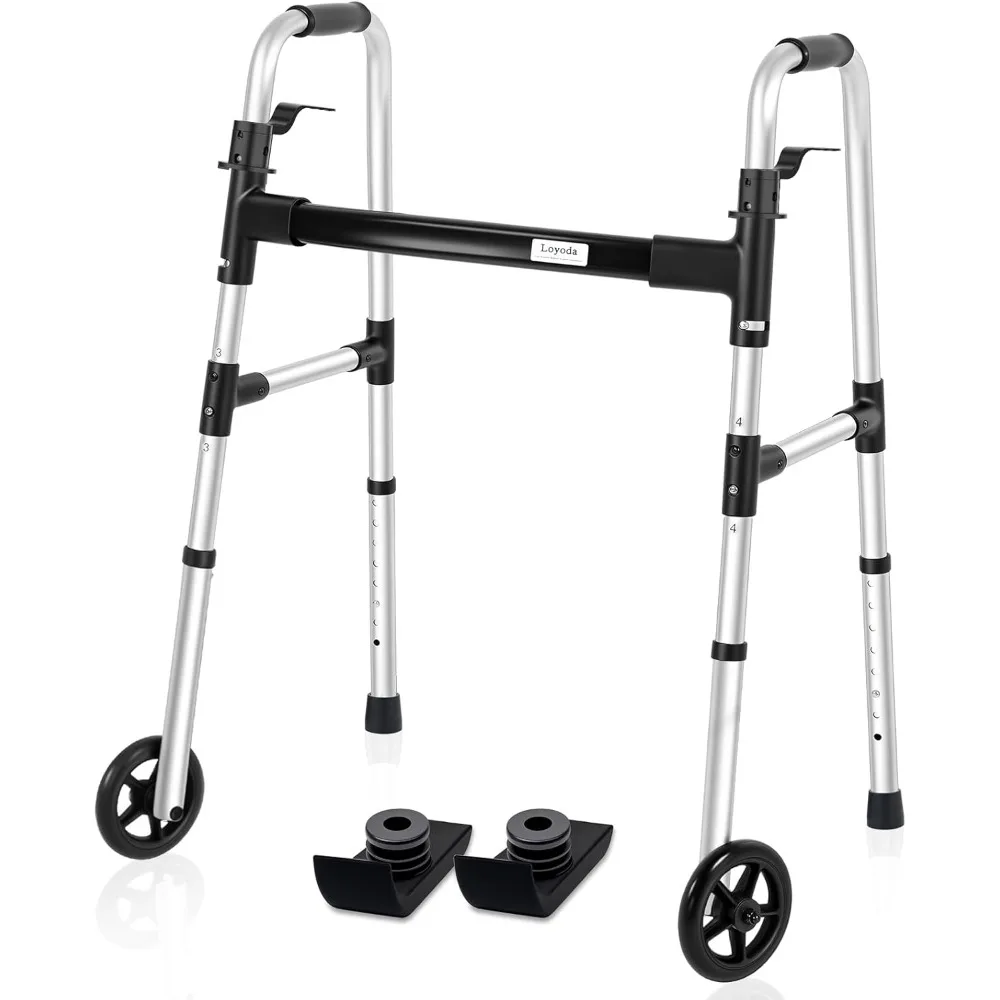 

Eligible Folding Walker with 2 Skis and 5" Wheels, Lightweight Walkers for Seniors and Adults