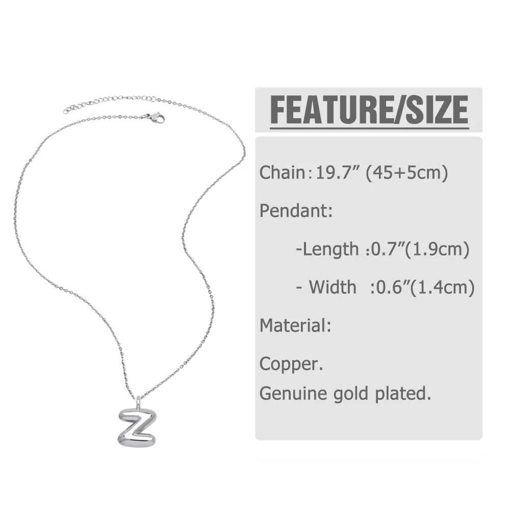 FLOLA Polished Gold Silver Color 26 Letters Initial Necklaces for Women Bubble Letter Necklaces Name Jewelry nkep13