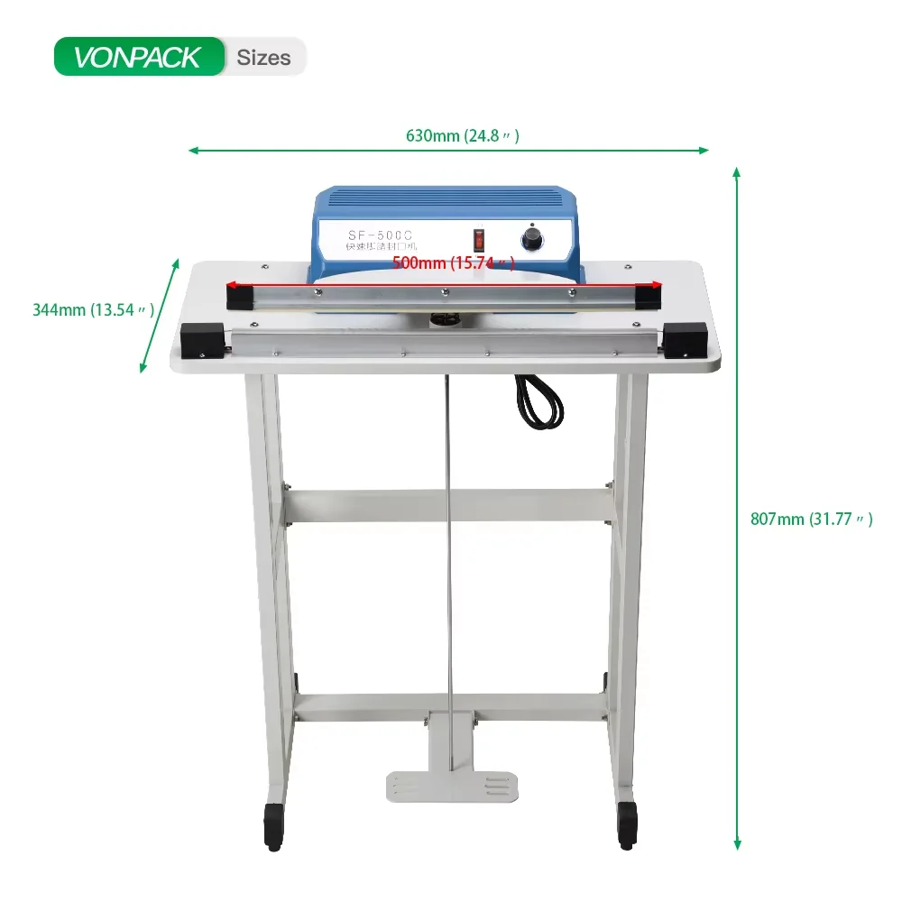 VONPACK SF-600Cフットペダルシーリングマシンヒートシーラー工業用シーラーマシン食品袋フィルム用縦型包装機