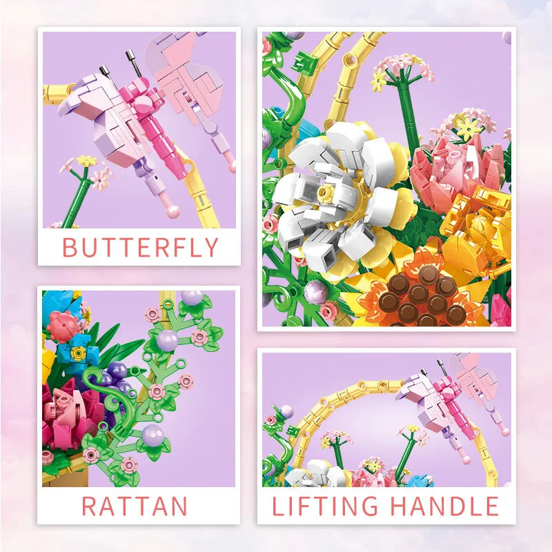 บล็อกตัวต่อขนาดเล็ก รูปกระเช้าดอกไม้ลอยน้ำ ของเล่นประกอบสร้างสรรค์ สำหรับตกแต่งบ้านและโต๊ะทำงาน