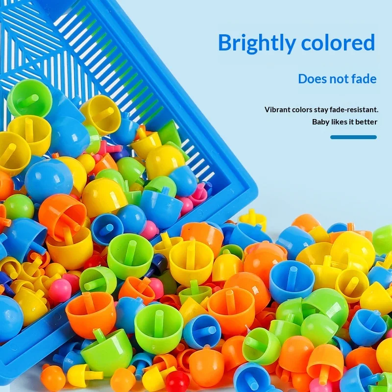 ตัวต่อเล็บรูปเห็ดสำหรับเด็ก กระดานจิ๊กซอว์โมเสกหลากสี ของเล่นเสริมพัฒนาการ ฝึกสมอง ของเล่นสำหรับเด็กและผู้ปกครอง ปลอดภัย ทนทานต่อการซีดจาง