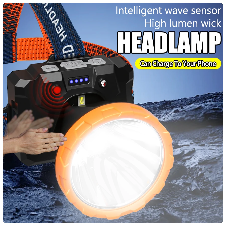 

Super Bright Led Headlamp Rechargeable Induction Sensor Head Flashlight Built in Fan Outdoor Waterproof Camping Fishing Lantern