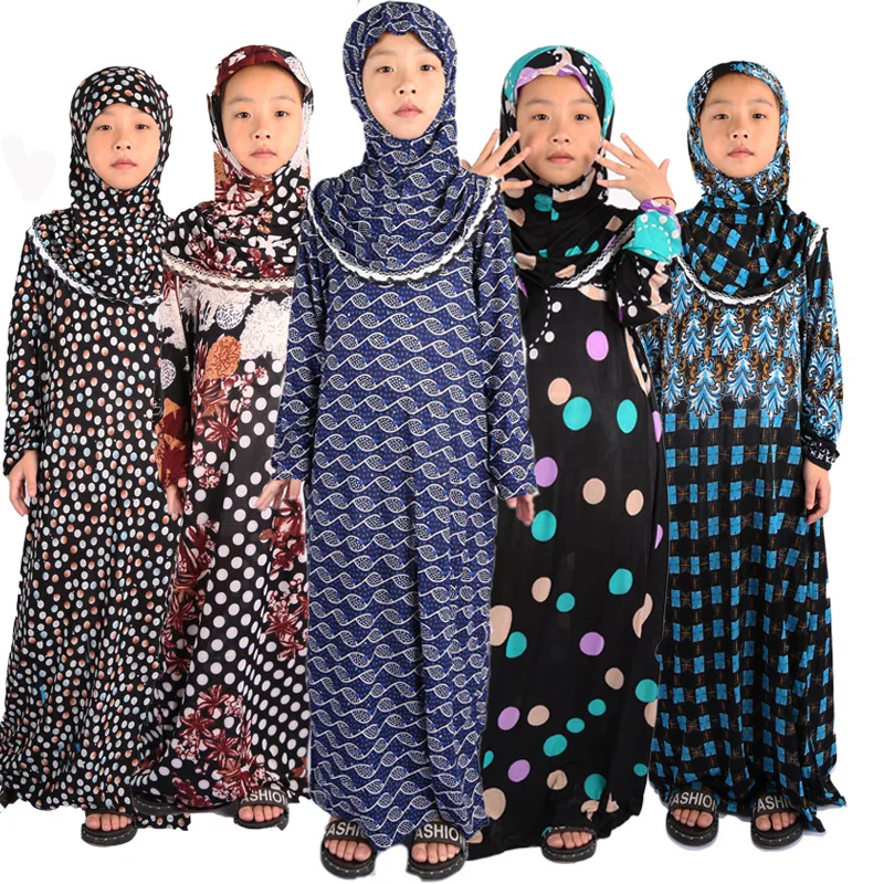 Ramadan Arab Clothing Girls Dress Hijab kaftan Dubai Abaya Kids Dress Islamic Clothes for Muslim Girls Turkish Dresses Moroccan