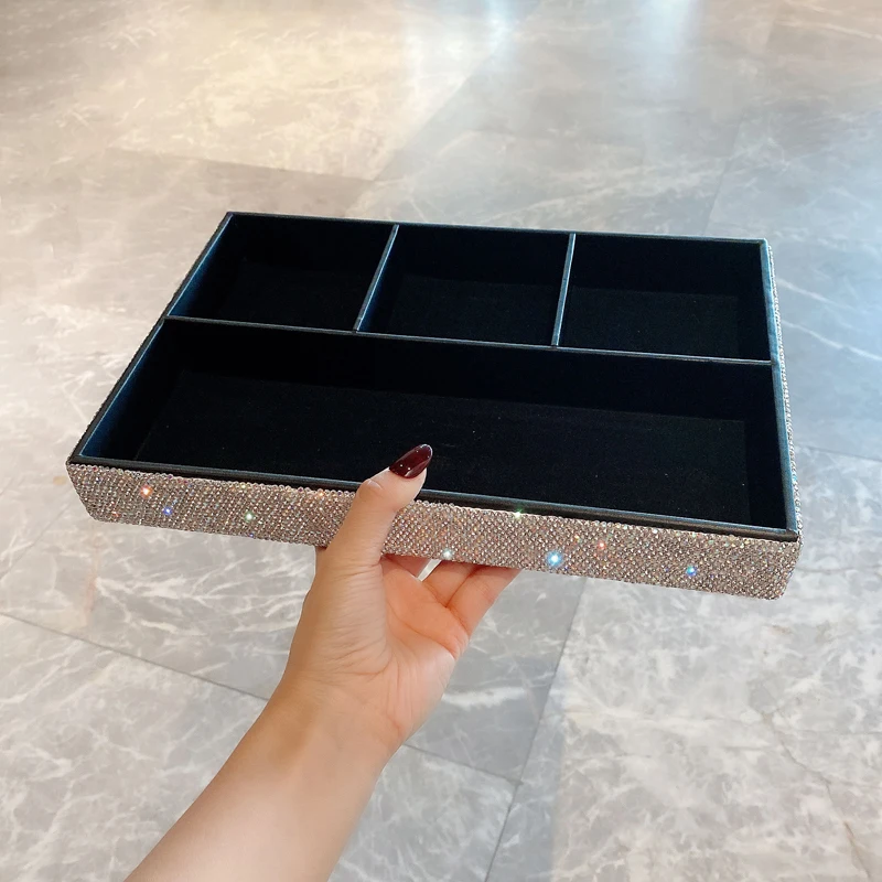 

Desktop Jewelry Storage Box Necklaces Bracelets Earrings Lipsticks Powder Holder Tray Household Exquisite Display Jewellery Case