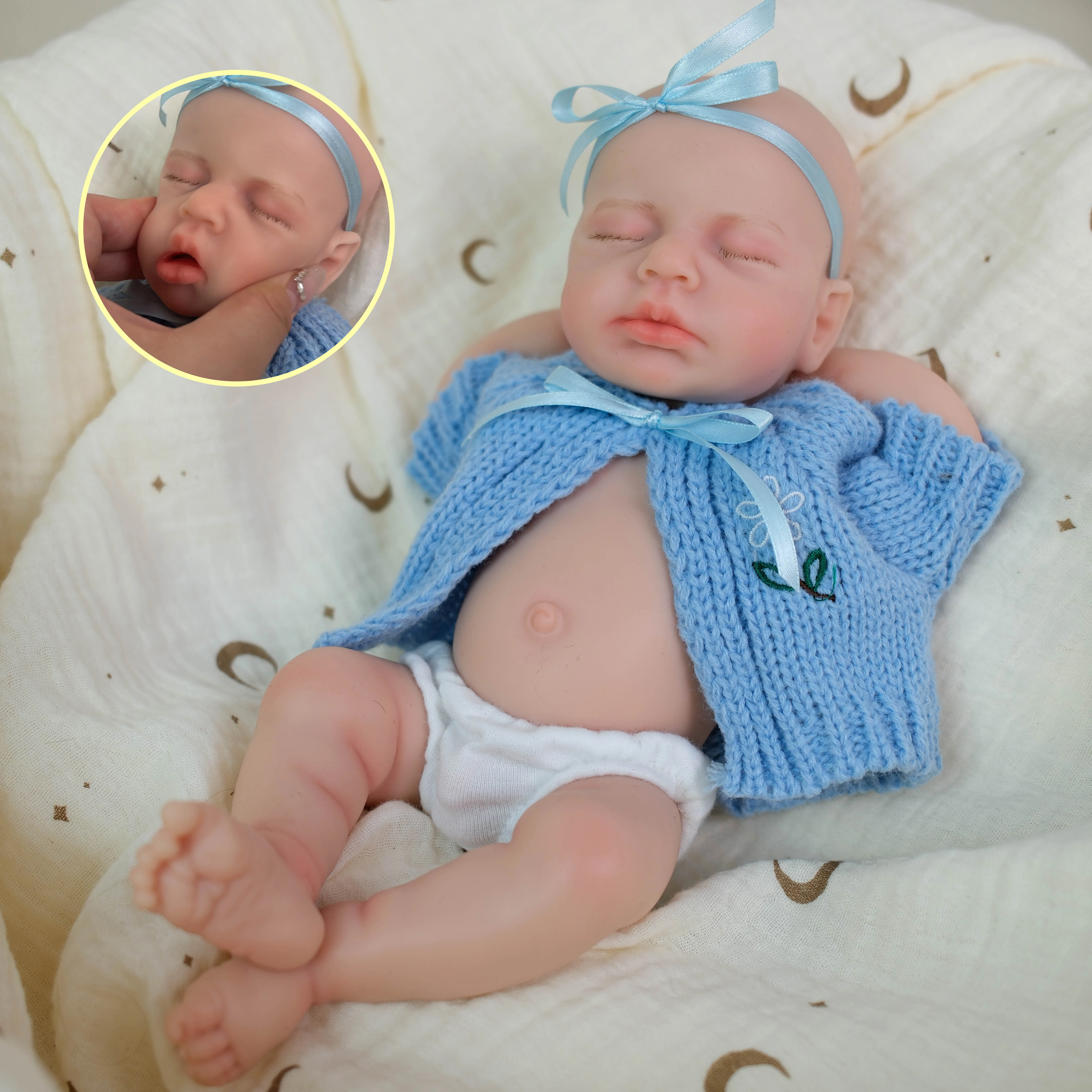 NPK 12 Zoll flexible Platin-Silikon-Babypuppe, superweich, solide, lebensecht, Premie Reborn Loulou mit zu öffnendem Mund