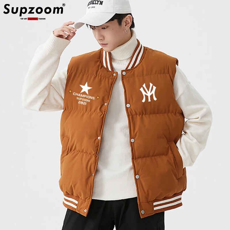 

Supzoom 2023 Top Fashion New Arrival Casual Print Large Size Leather Stand Collar Cotton Autumn And Winter Warm Thickened Vest