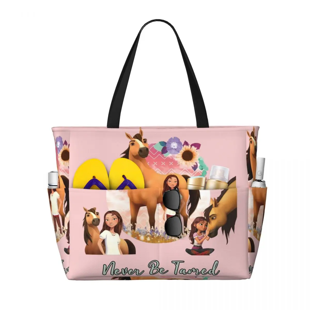 

Never Be Tamed Spirit Riding Free Beach Tote Bag Sport Gym Yoga Duffle Large Tote Bag Women Travel Bag Fitness bag