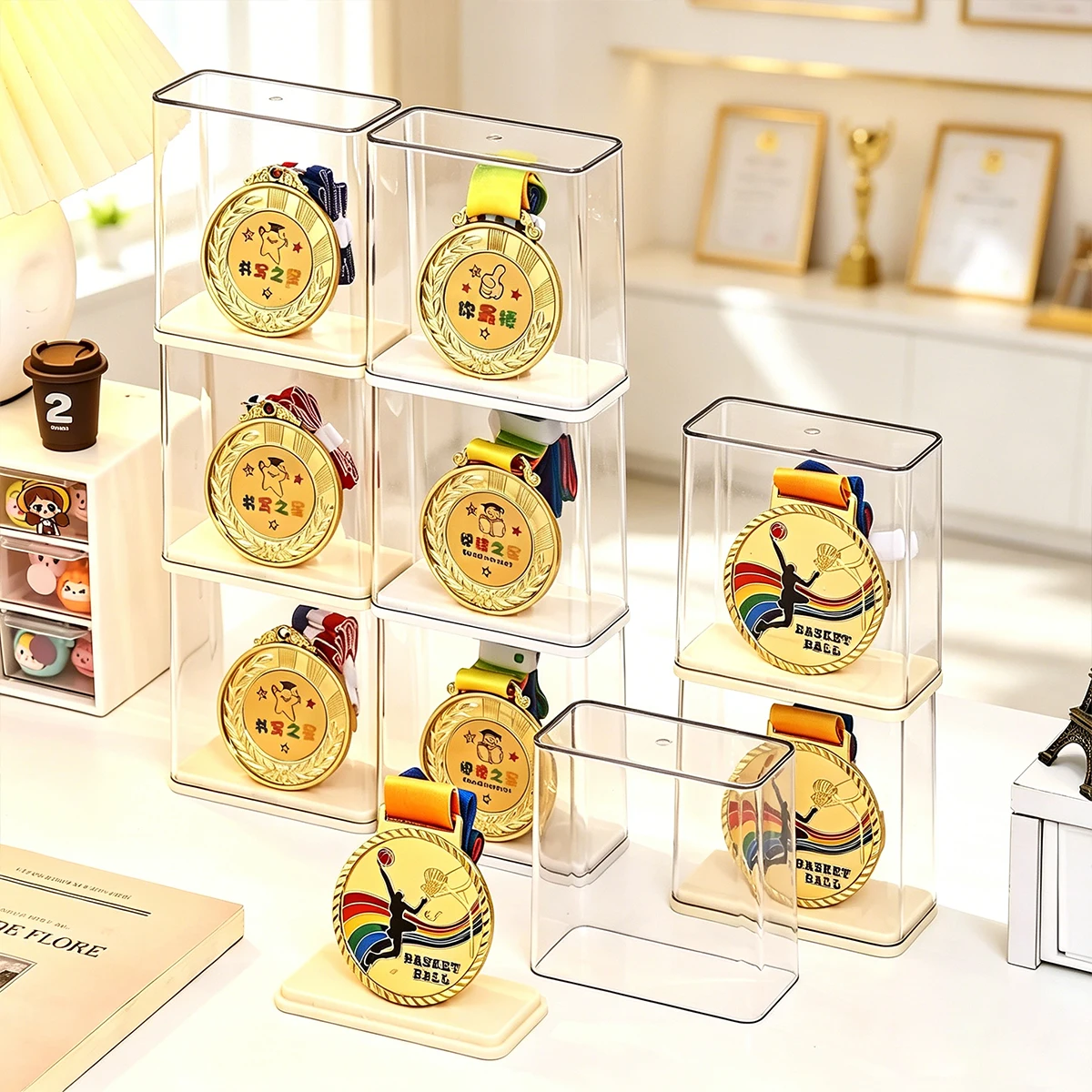 1pc Transparent Stackable Acrylic Medal Display and Storage Box Stackable Certificate and Trophy Storage Rack Display Box