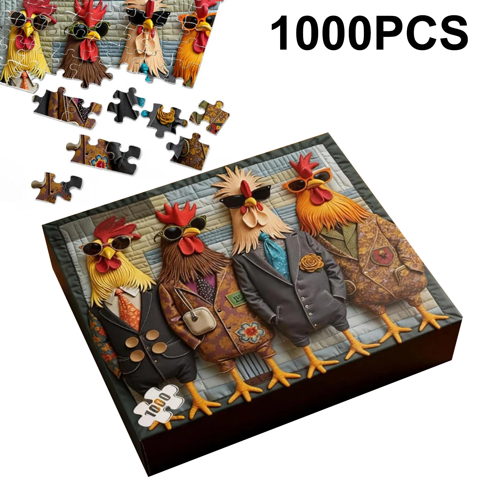 

1000-Pieces Fashionable Rooster Art Puzzle Challenging Difficult Animal Puzzles Funny Chicken Puzzle for Family Adults Gift