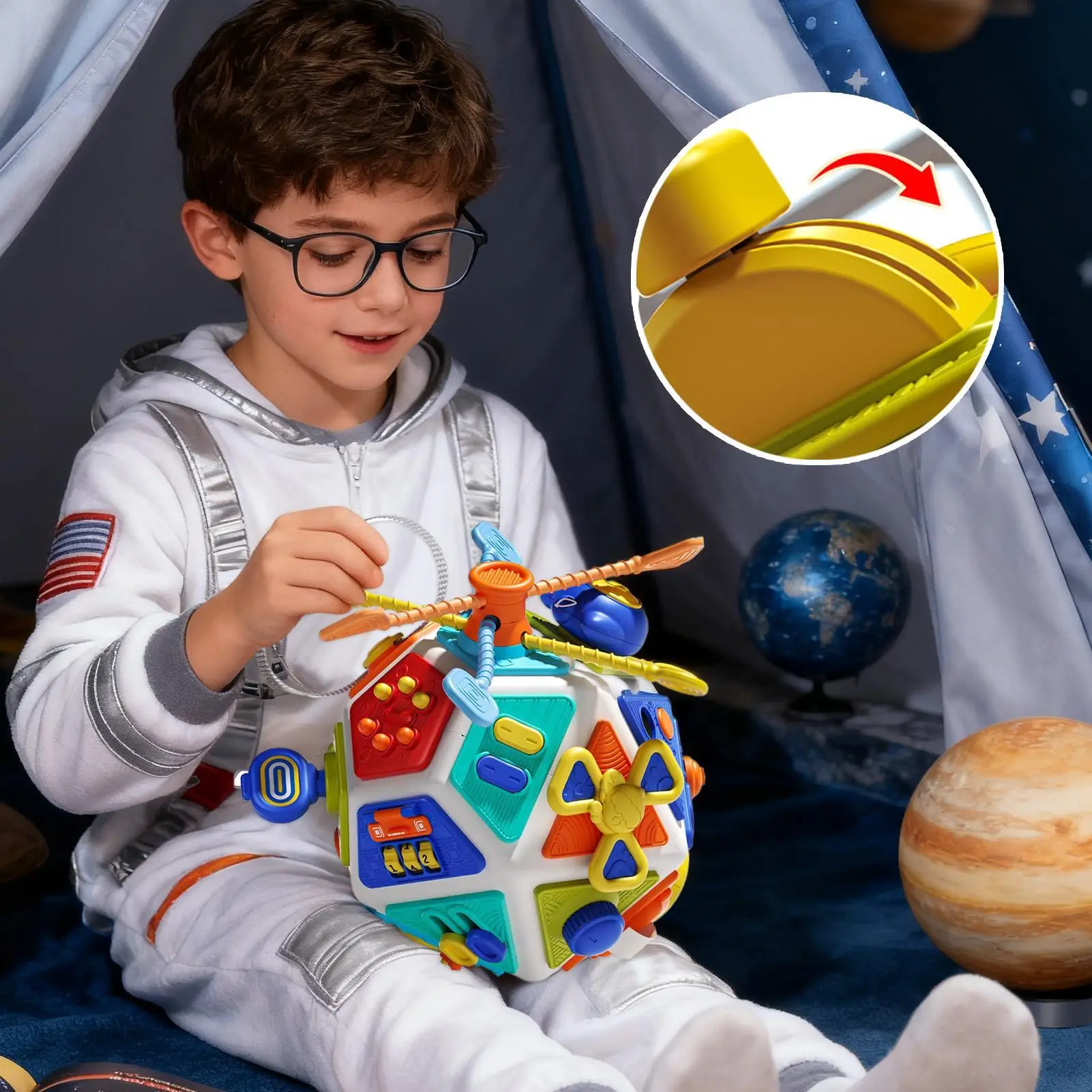 Bola de atividades para bebês, brinquedo educacional de 22 lados para primeira infância, bola infantil com poliedro de 22 lados para crianças, meninos e meninas